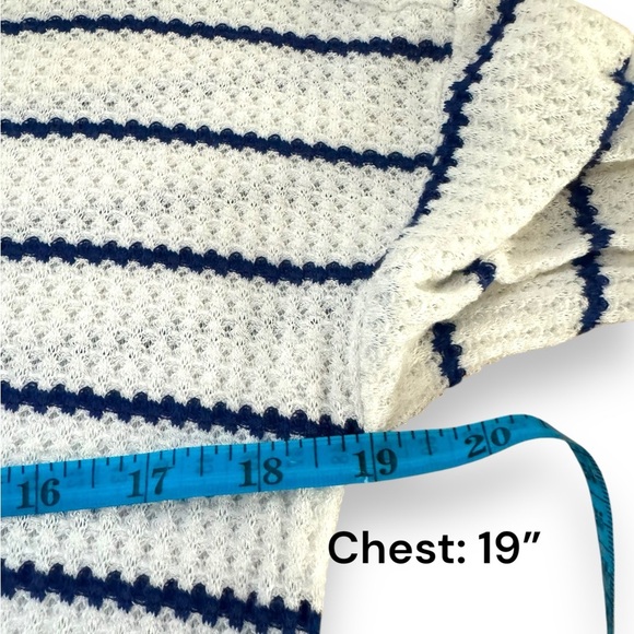 Anthropologie White, Blue Striped Oversized Sweater with chiffon underlay Sz XS - Picture 3 of 7